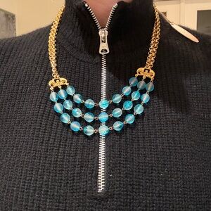 David Aubrey Elegant Gold and Blue Beaded Necklace